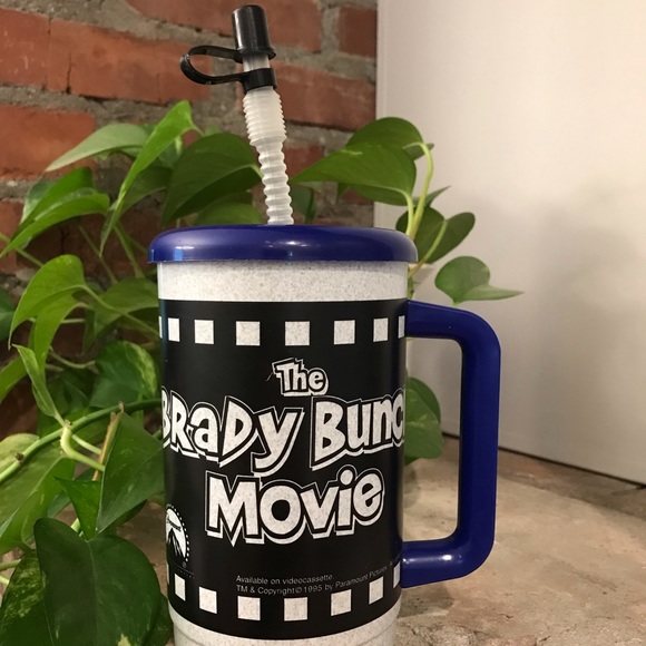 RARE - 90s Blockbuster lidded plastic cup & straw tumbler The Brady Movie - Picture 4 of 7